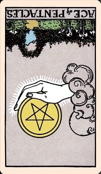 Ace of pentacles (reversed) | tarot card
