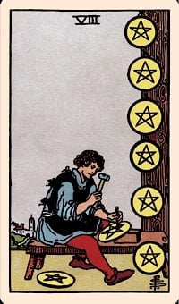 Eight of pentacles (upright) | tarot card