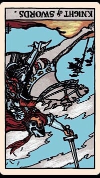 Knight of swords (reversed) | tarot card