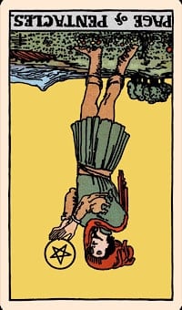 Page of pentacles (reversed) | tarot card