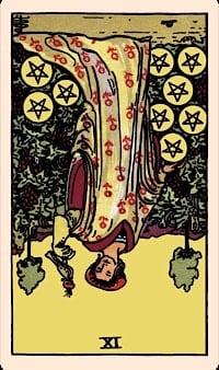 Nine of pentacles (reversed) | tarot card