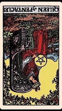 Queen of pentacles (reversed) | tarot card