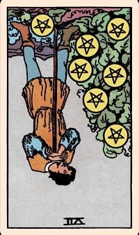 Seven of pentacles (reversed) | tarot card